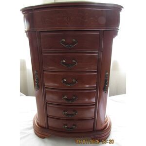 Hives and Honey jewelry box etched glass necklace hanger drawer mirror armoire